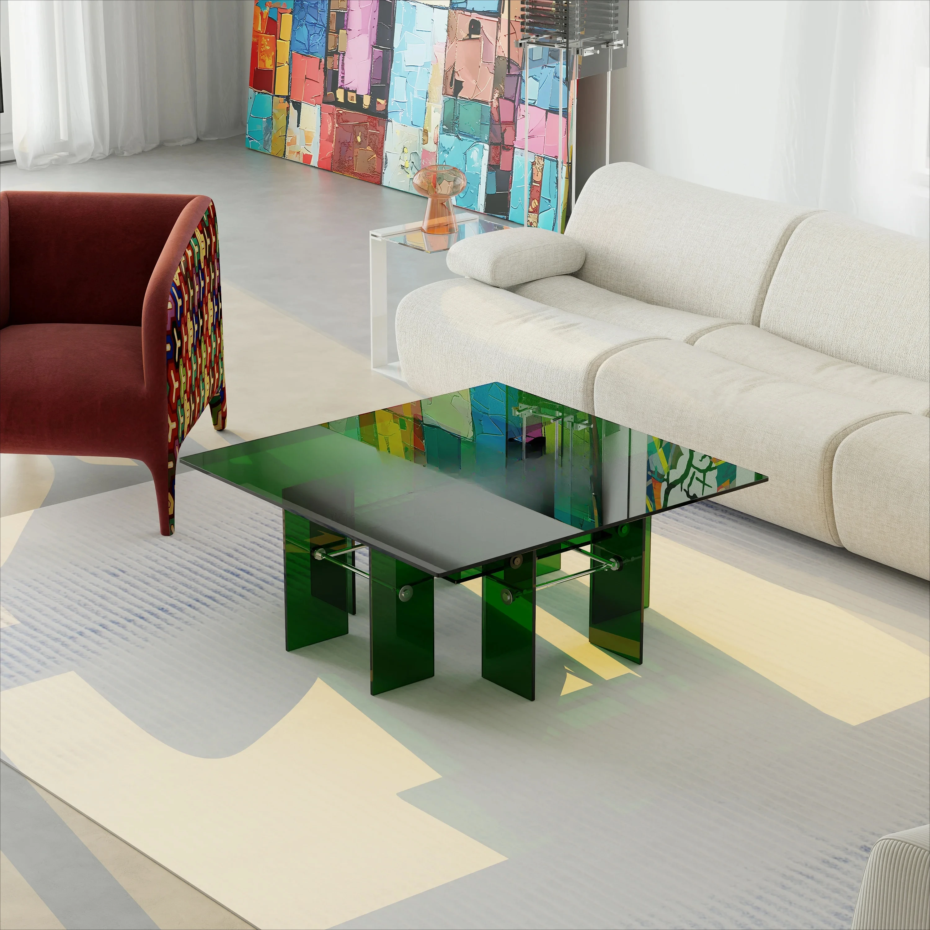 

Квадратный художественный дизайнерский журнальный столик для гостиной Стеклянный журнальный столик