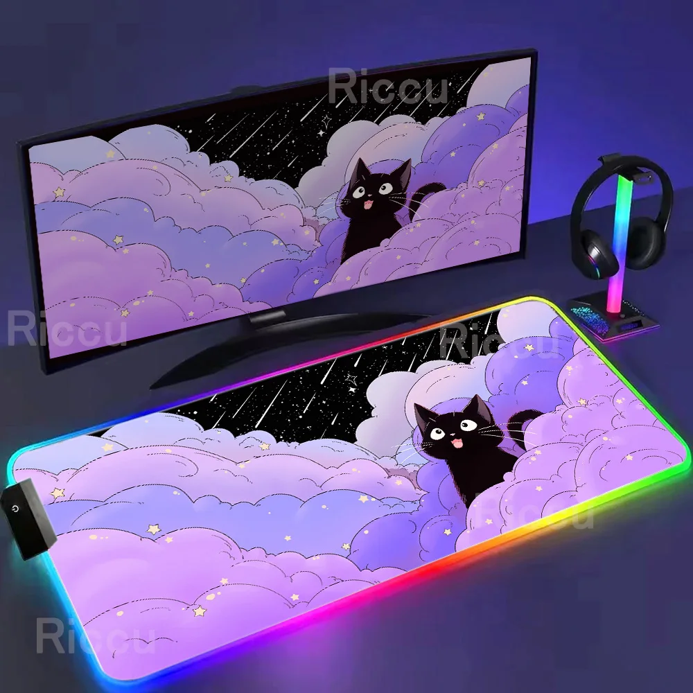 RGB Desk Mat Kawaii Cute Anime Cartoon Cat Mouse Pad Large Computer Office Game Table Mats HD Gaming Keyboard Mousepads Mice Mat