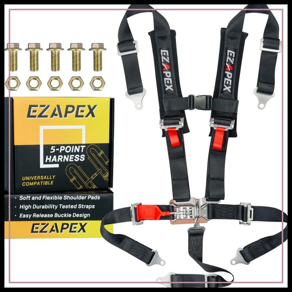 

Upgraded Heavy Duty 5 Point Harness 2 Inch Straps with Ventilated Memory Foam Padding for UTV Off-Road