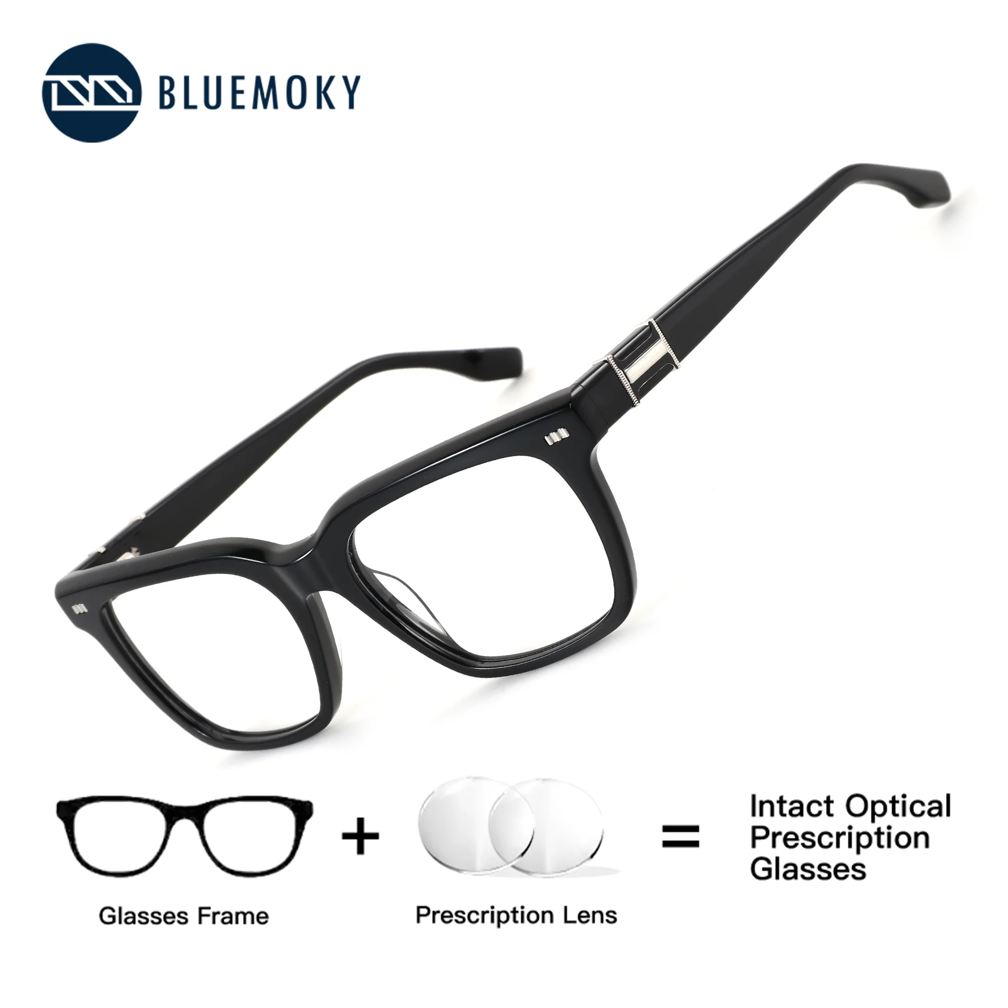 

BLUEMOKY Men Square Prescription Glasses Acetate Frame Blue Light Blocking Photochromic Lenses For Myopia Computer Use