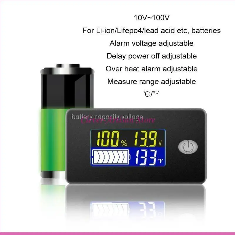 Moniteur batterie E06B 10-100V batterie numérique Capacité Testeur pourcentage Niveau tension Température Parige