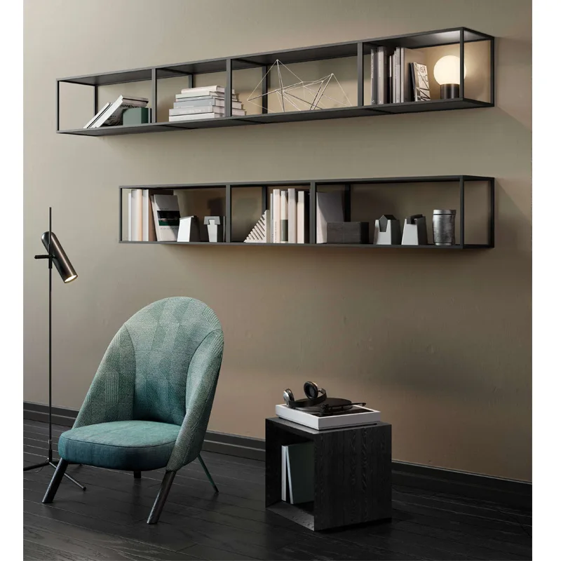 Minimalist modern wall shelf wall hanging wrought iron bookshelf Nordic living room bedroom multi-layer baffle storage display s