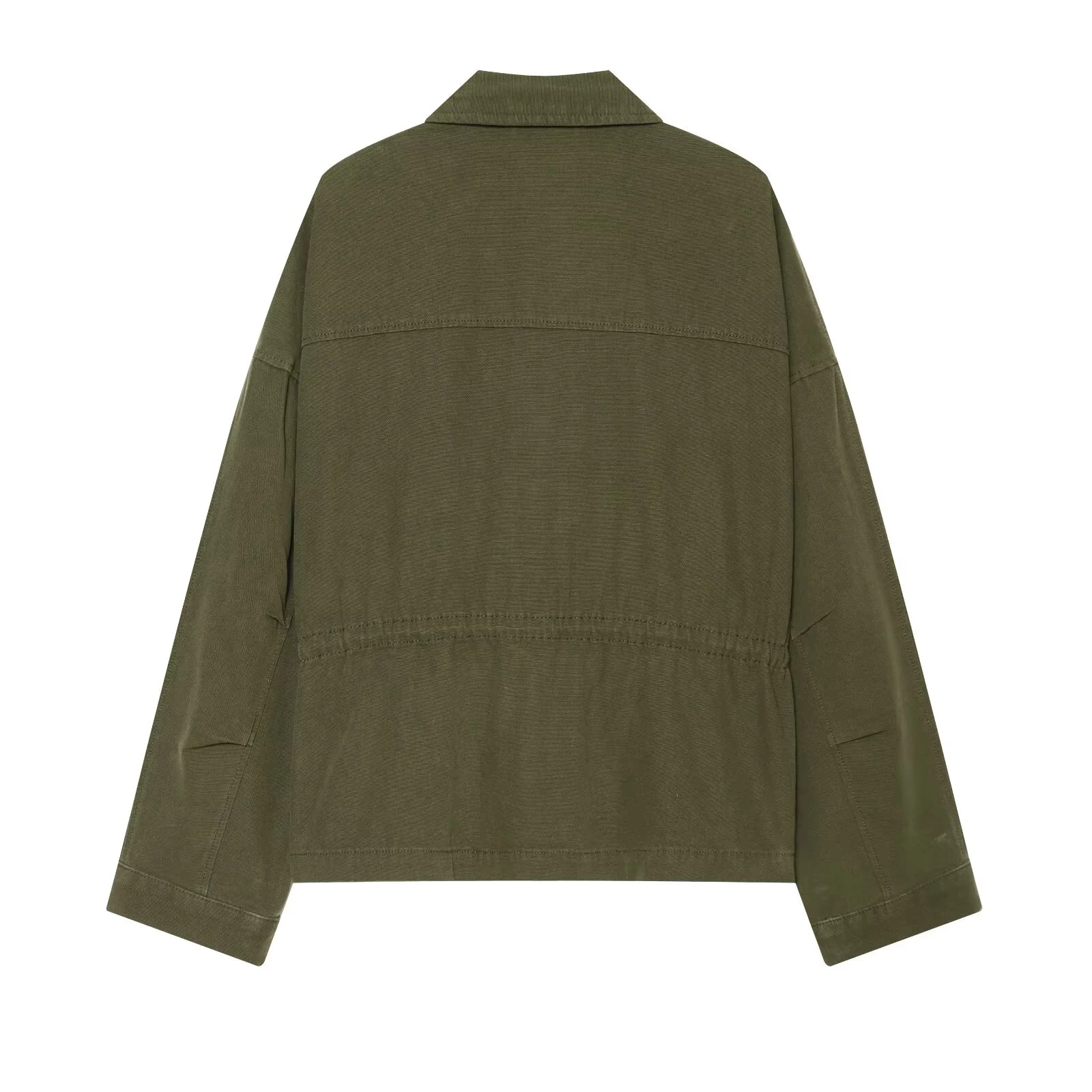 2026 autumn new women's clothing retro temperament simple and fashionable lapel long sleeved drawstring design workwear jacket