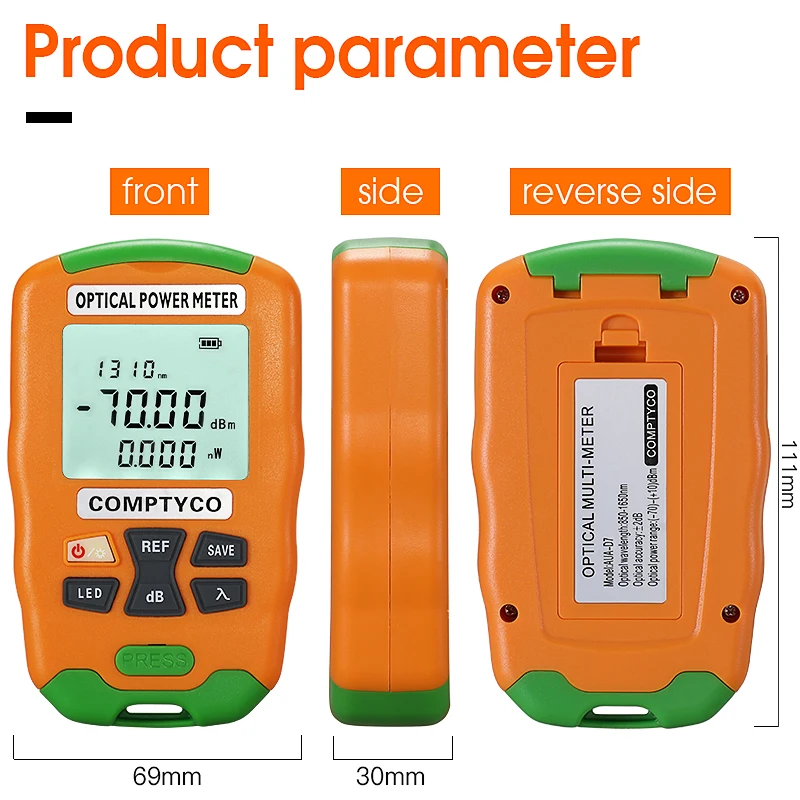 Mini medidor de potencia óptico 2 en 1 AUA-D7/D5, probador de fibra óptica OPM con iluminación LED, 70 + 10dBm/-50 + 26dBm