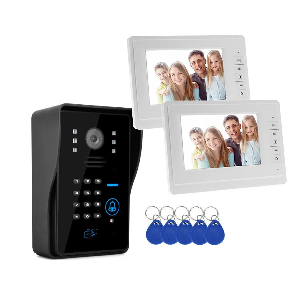 

SmartYIBA 7"Apartment Video Intercom RFID/Password Unlock Video Doorbell Door Phone Kits For Home Security Protection