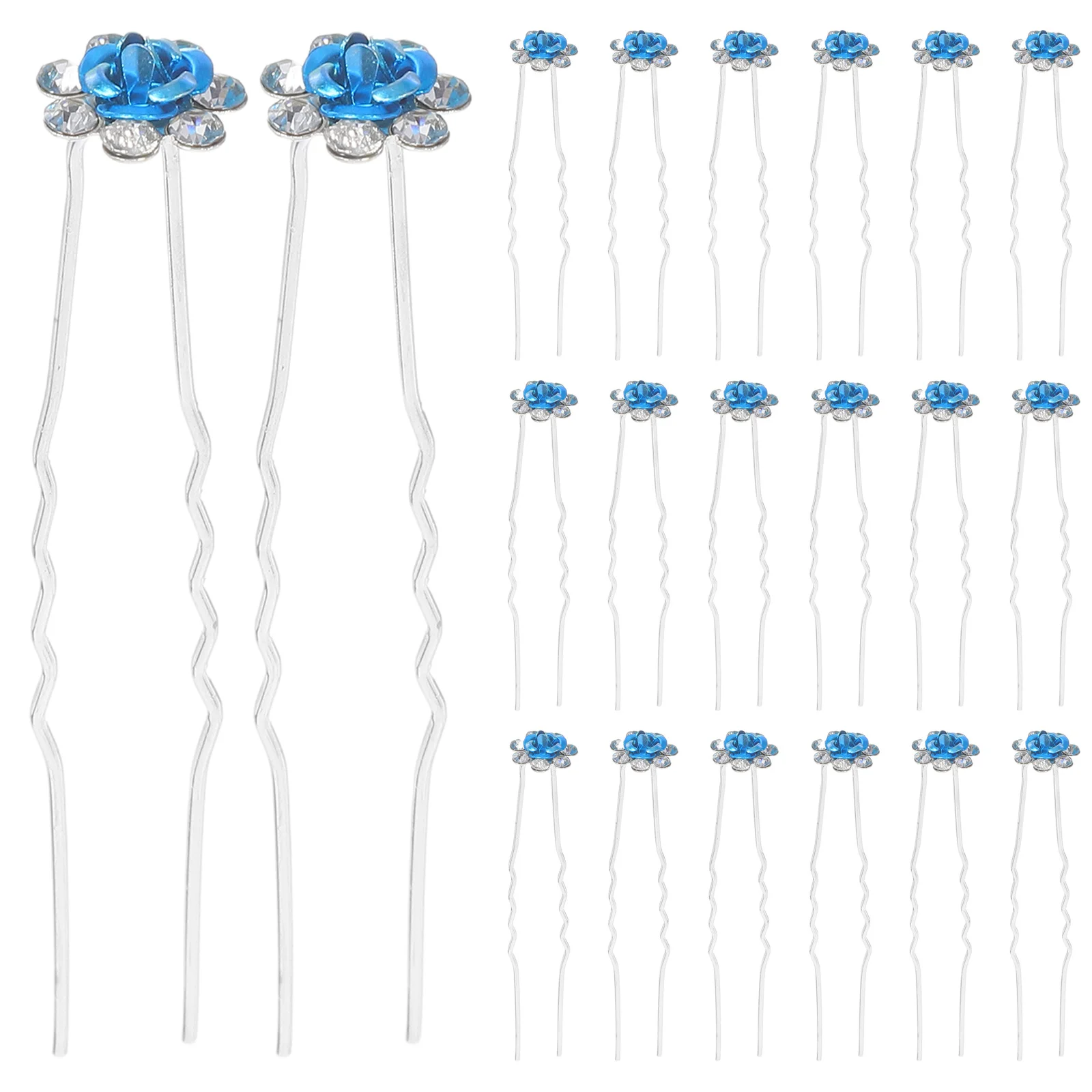 

20pcs Water Drill Rose Flower Hair Pins U Shaped Crystal Clips For Wedding Bridal Party Prom Daily Wear Women Hair