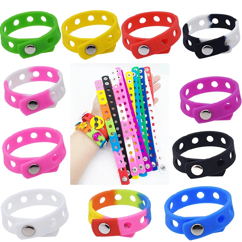 1-12PC Random Color Silicone Bracelet Wristbands 18CM With Fit Shoe Buckle PVC Shoe Accessories Shoes Charms Kids birthday Gifts