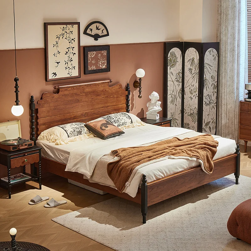*#g forSolid Wood Queen Bed Set Midcentury Design Soft Bed Platform Bed Durable Luxury Bedroom Furniture*