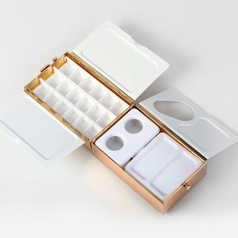 

Brass electroplated watercolor box portable color matching multi-function travel high quality