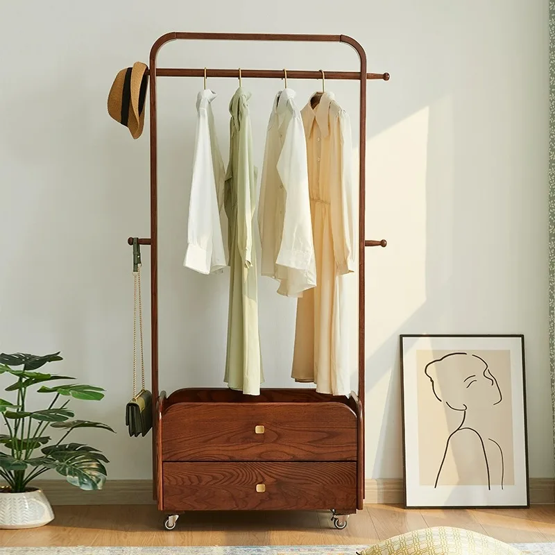 

All solid wood floor-to-ceiling hanger bedroom modern simplicity integrated multi-functional coat rack with drawer storage layer