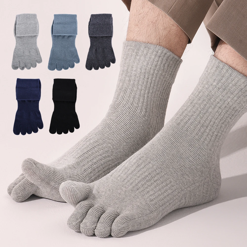 

Keeppace 3 Pairs Men's Cotton Five-Toe Socks Solid Color Soft Moisture-Absorbing Toe-Separated Socks For Running