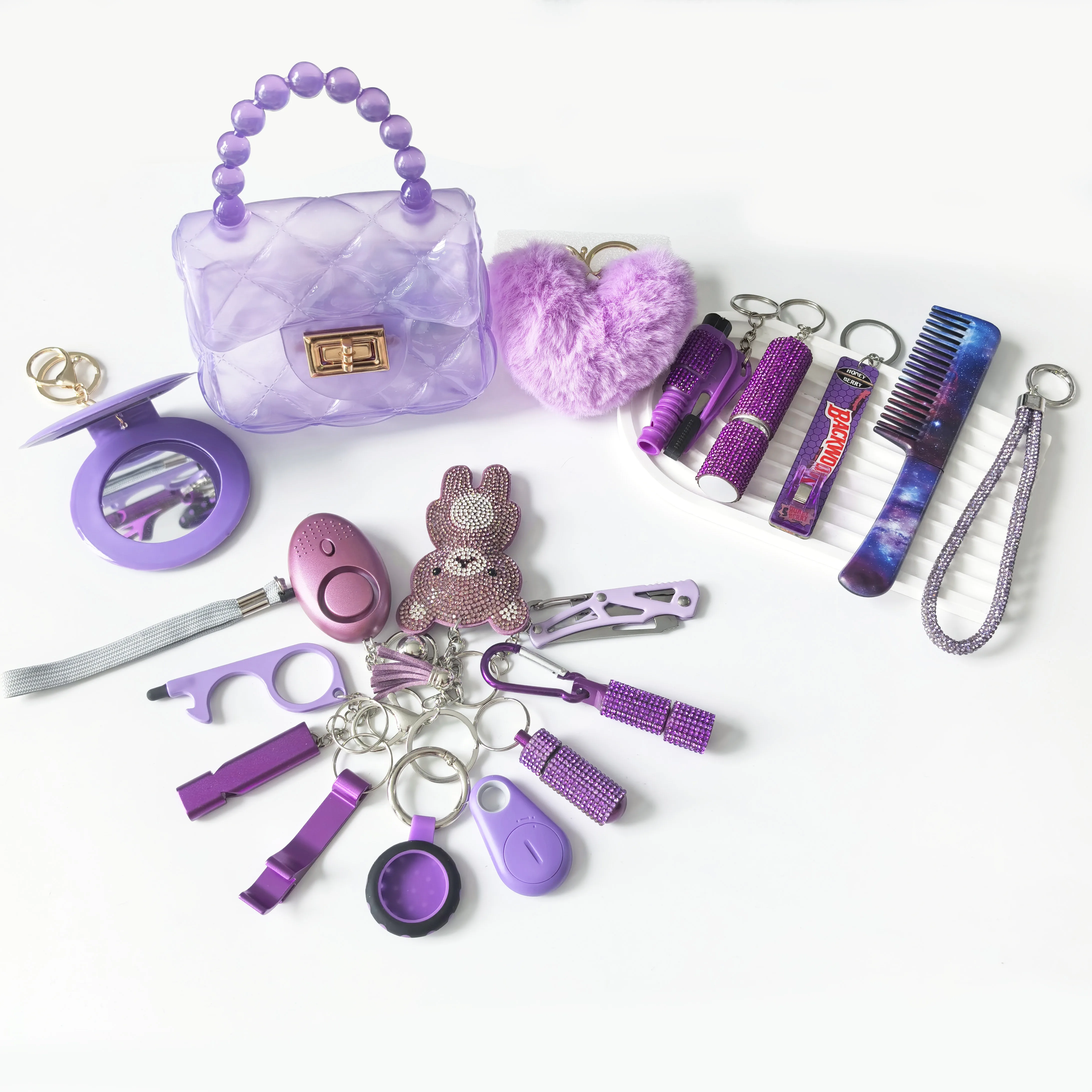 18pcs/set New Fashion Multifunctional Women Outdoor Self-Defense Keychain Set Personal Safety Protection Key Chain