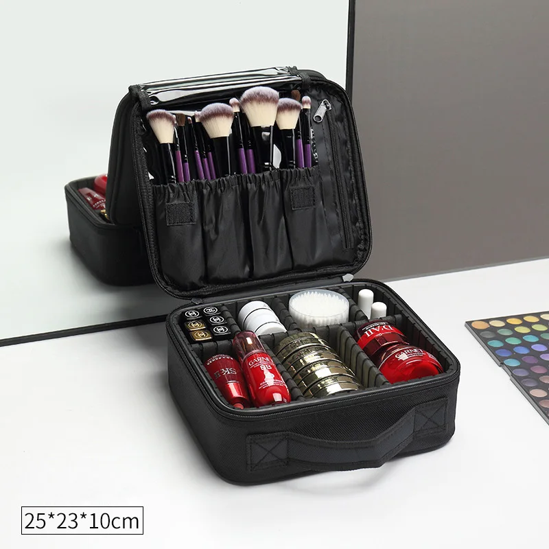 Black Square Makeup Bag Large Capacity Portable Zipper Makeup Case Women Make Up Handbags Organizer Storage Cosmetic Boxes