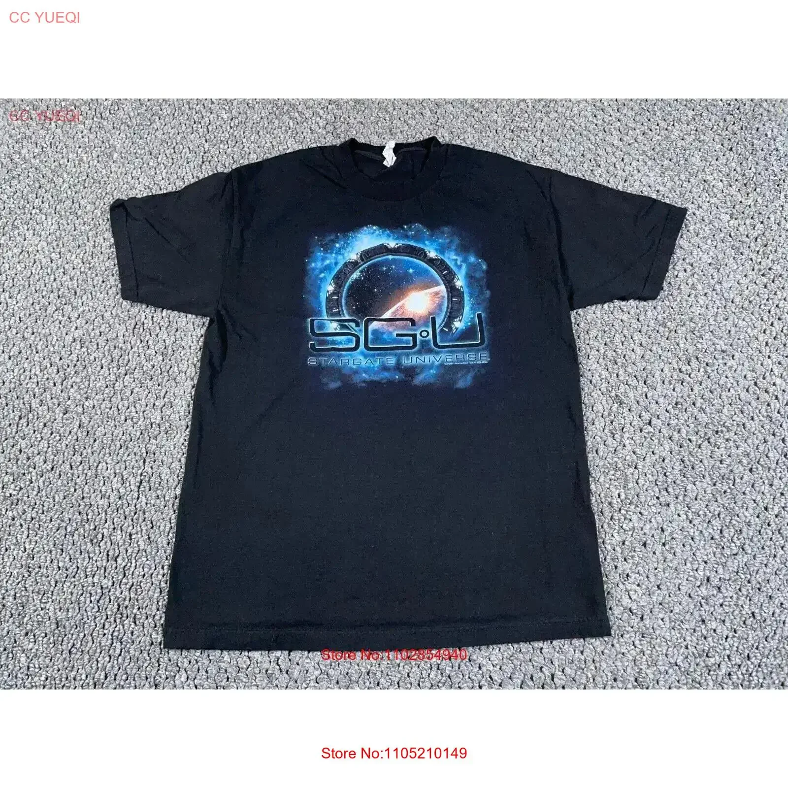 Y2K Stargate Universe الترويجي تي شيرت الكبار كبير أسود 2009 الخيال العلمي طباعة MGM خمر غسلها للجنسين تنوعا الشارع الشهير عادية