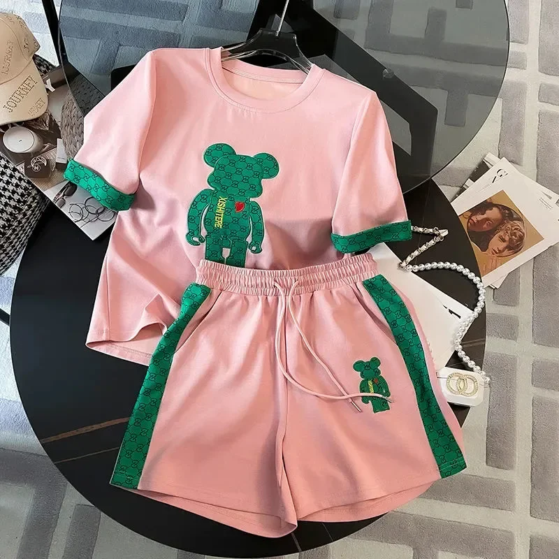 الوردي الدب مجموعة المرأة الصيف ضوء نمط الأمومة رائجة البيع للموسم الجديد هونغ كونغ نمط المألوف الدب رقيقة السراويل اثنين بي #1