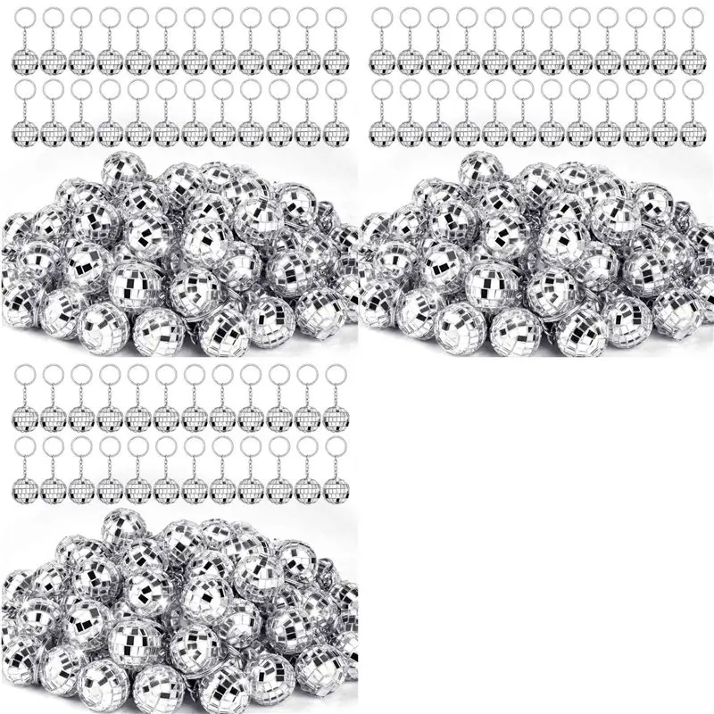 

L68A 150Pcs Mini Disco Ball Keychain,Silver Mirror Disco Ball Bulk Keyring Partys Favors For 70S 80S Disco Partys Decorations