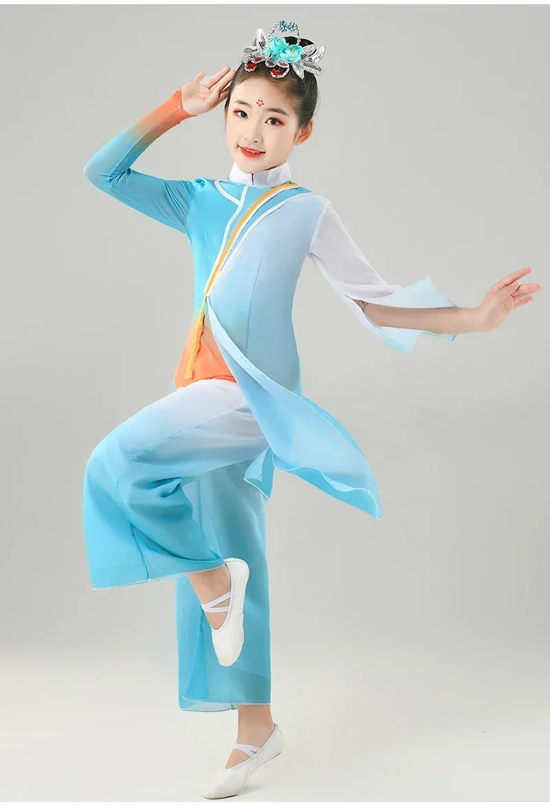 Eleganckie stroje narodowe Yangko Dziecko w stylu chińskim Hanfu Klasyczne kostiumy do tańca Fan Dance Yangko Odzież do tańca