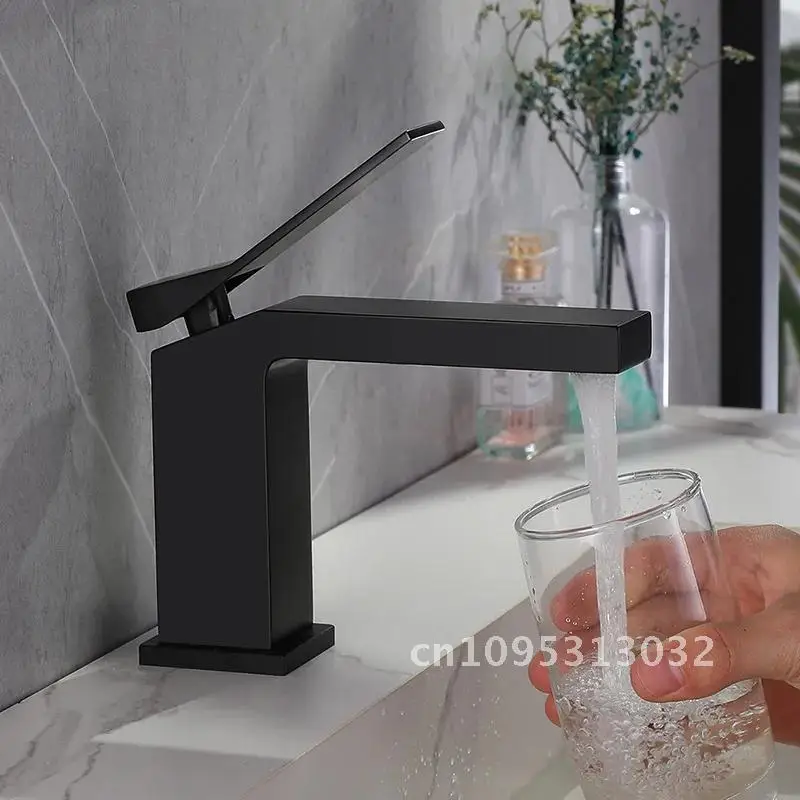 

Square Bathroom Faucet Matte Faucet Single Hole Basin Sink Mixer Brushed Water Black Gold