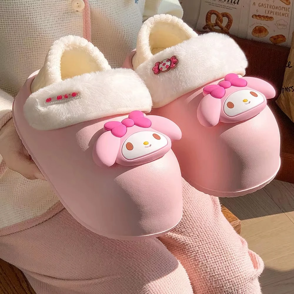 

Sanrio Kawaii Cinnamoroll Girls Plush Slippers Kuromi Winter Cartoon Anime Sweet Cute My Melody Indoor Slippers Gifts for Girls