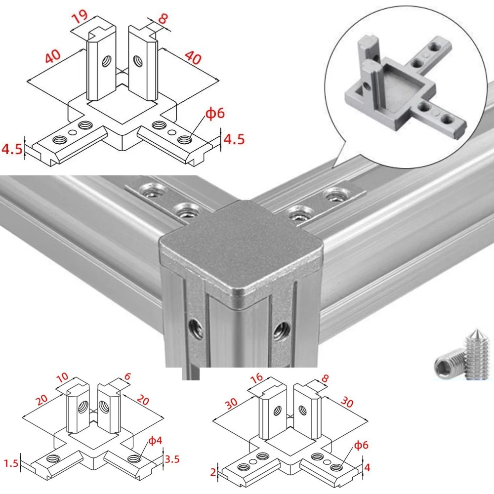 10 Pcs 3 Way Corner Bracket Connector EU 2020 3030 4040 With Screws For Standard T Slot Aluminum Extrusion Profile 2020 3030