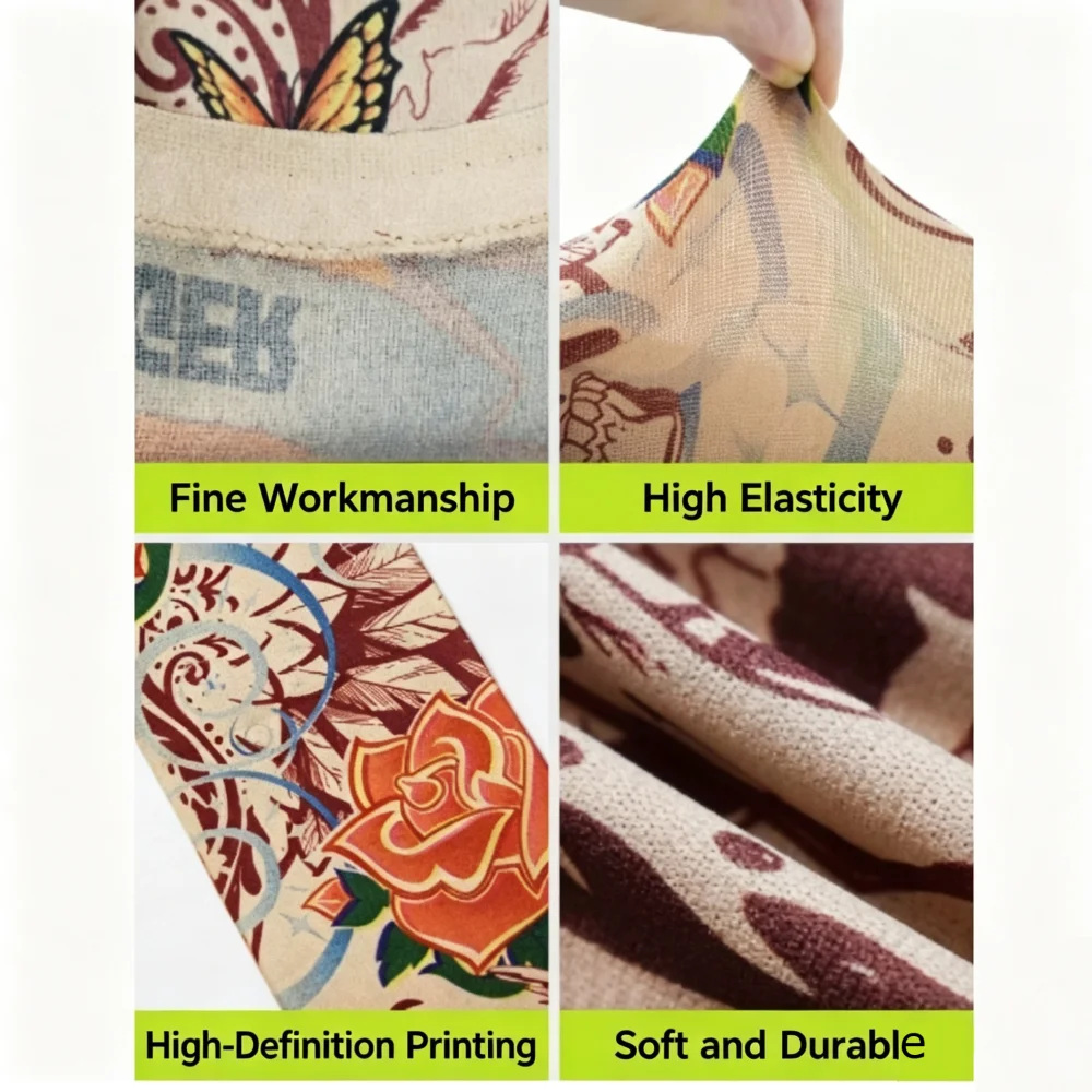 Fake Tattoo Arm Sleeves, Stretch Printed Sun Protection Arm Covers, Cool Simulation Tattoo Sleeves for Men Women Daily Wear, 2 Pcs, Random Patterns