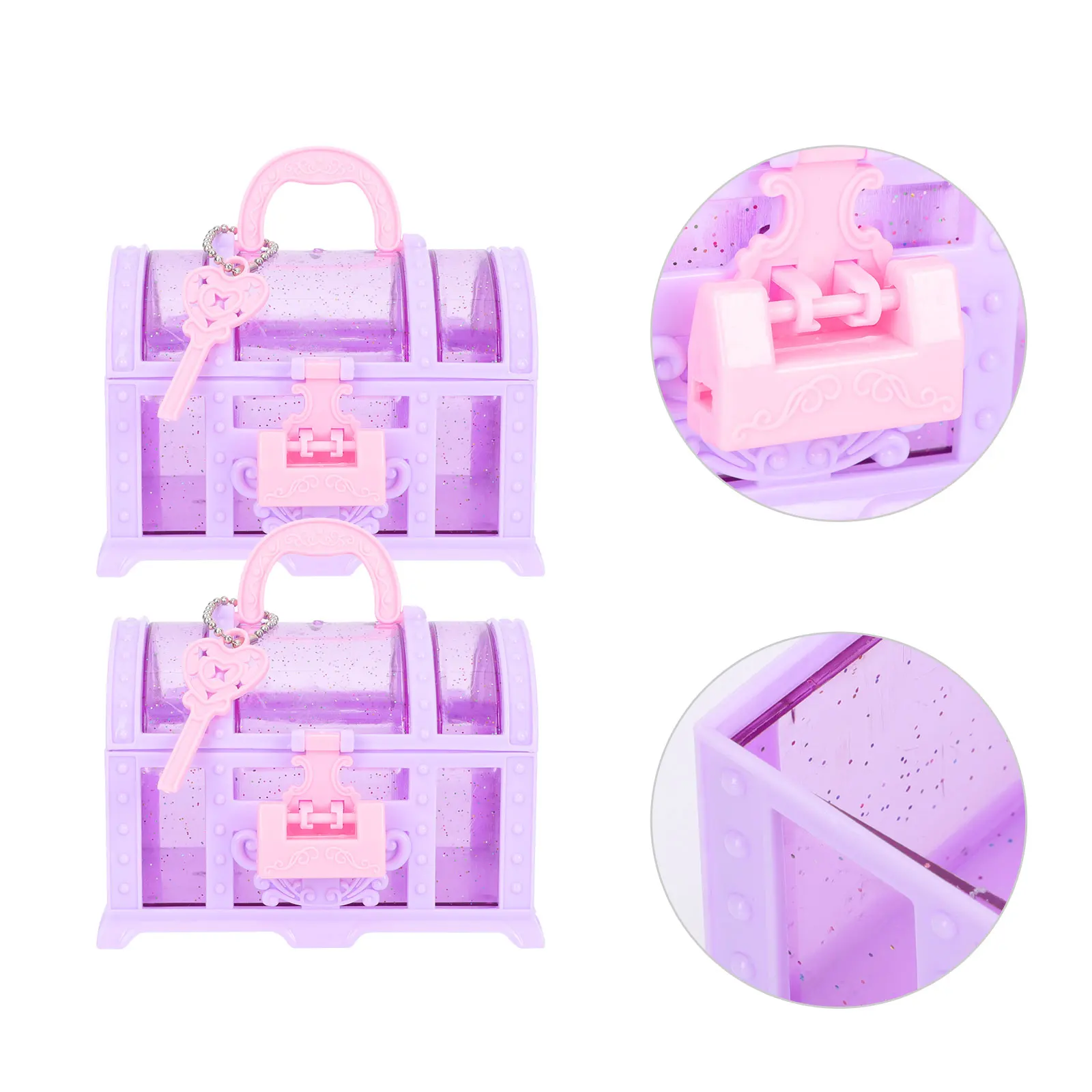 

2 Pcs Children's Makeup Trinket Boxes Plastic Treasure Chest Small Girl Jewelry Organizer Toys for Girls Storage