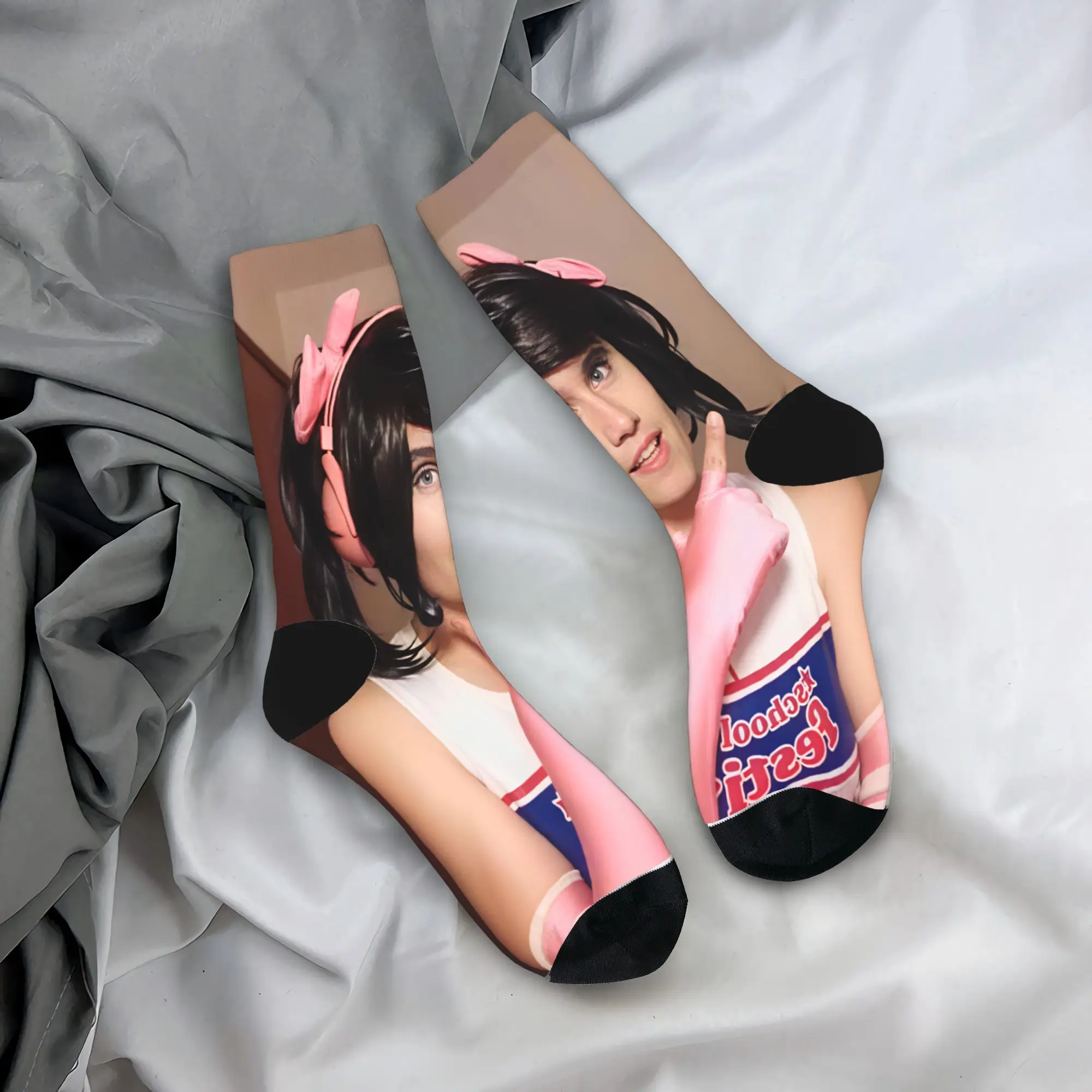 Men Socks Charlie Kirk Pink Headphones Cosplay Meme Stockings Anti Slip Soft Socks Winter Vintage Design Running Sports Socks