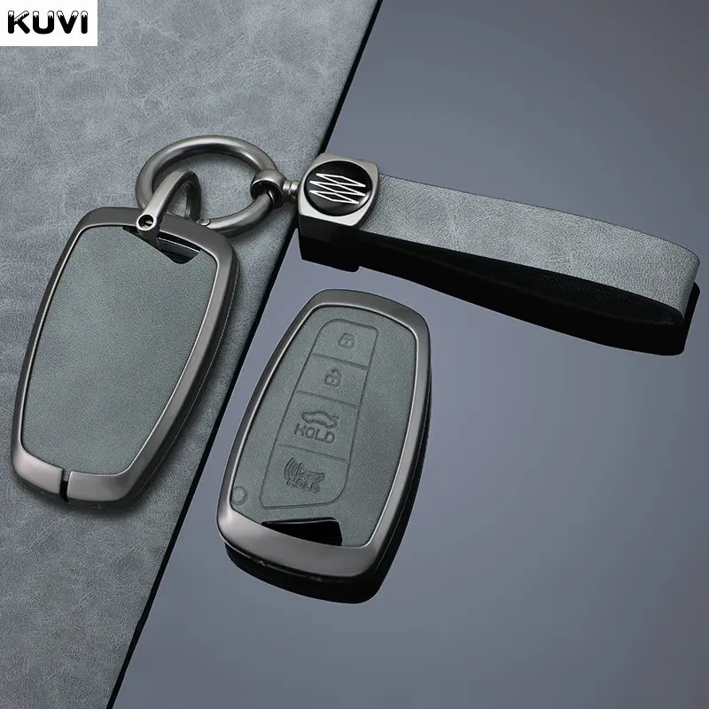 Alloy Leather Car Key Case Cover for Hyundai Grand Santa Fe 3 DM Ix45 Ix35 Genesis DH Grandeur Azera HG Equus 2013-2016 Fob 