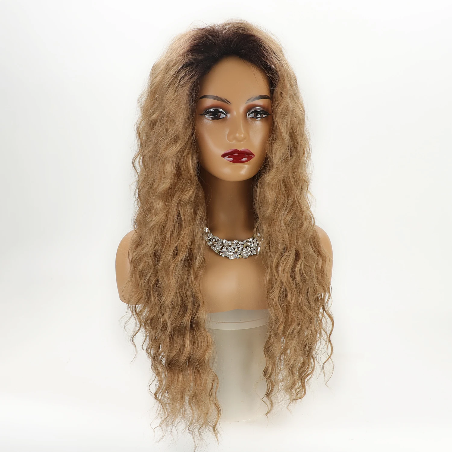 Fashion Brown Long Wavy Synthetic Hair INS Lady Fluffy Curly Soft & Healthy Heat Resistant Wave Wig for Women Cosplay Party