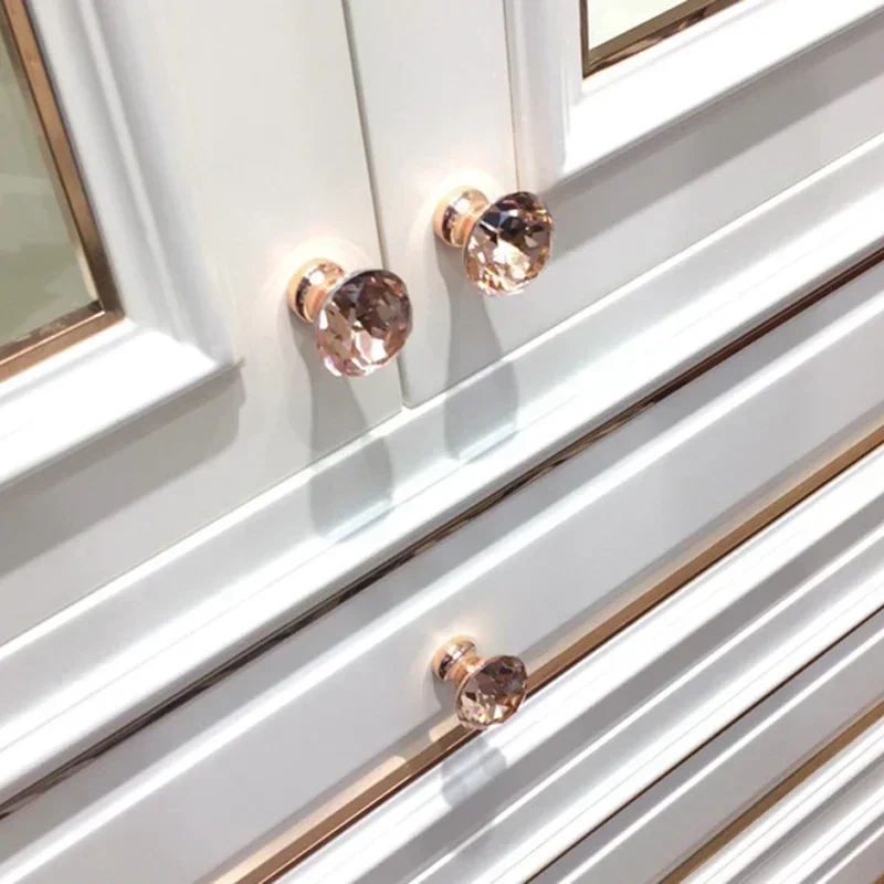 1PC Rose Gold Rhinestone Door Knob Cabinet Drawer Cupboard Wardrobe Kitchen Pull Handle Door Pulls Hardware Cabinet Accessories