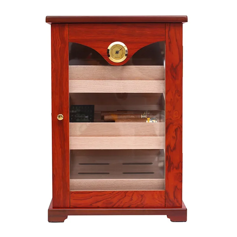 HANNICOOK cigar box, cedar wood perspective window, cigar cabinet, three-layer large-capacity cigar moisturizer