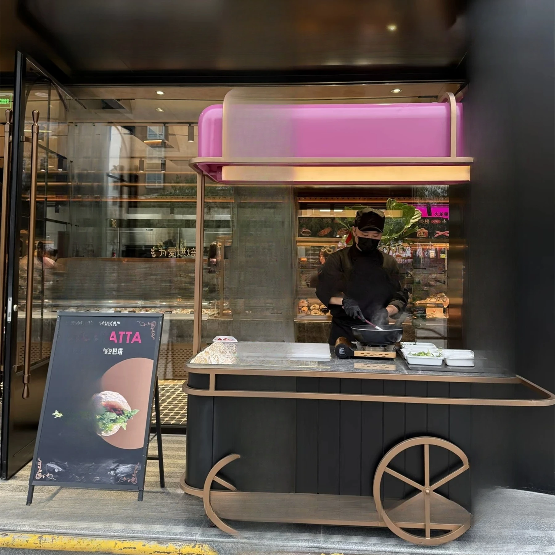 Multifunctional mobile coffee cart, trolley, commercial stall truck with wheels