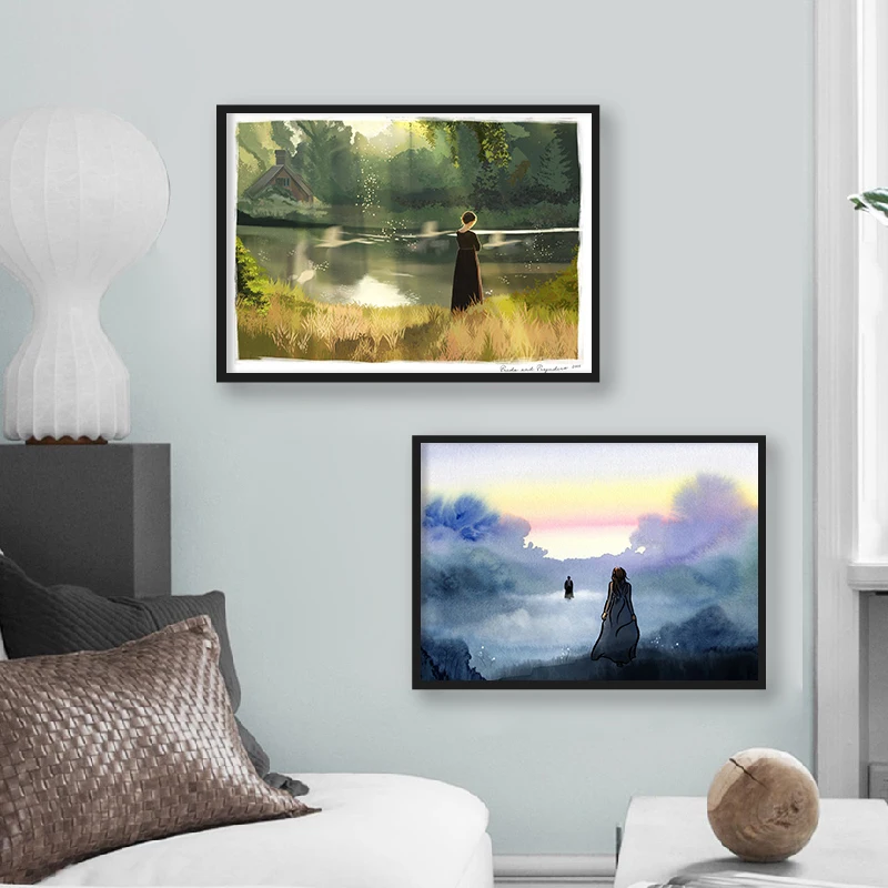 جين أوستن فخر وتحامل ألوان مائية لوحة قماشية ملصق كتاب عشاق الفن هدية رف الكتب الديكور الرومانسي يطبع