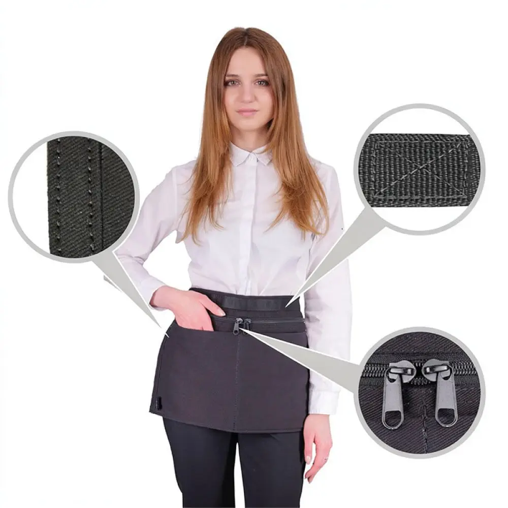 Adjustable Half Apron Tool Pouch With Zippered Storage Professional Gear For Bartenders Waiters Retail Staff Work Gear