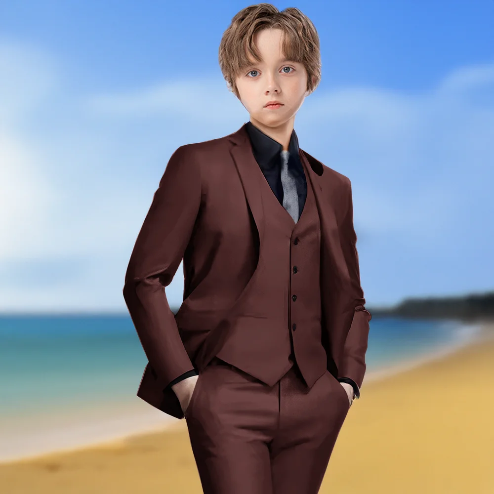 بدلة رسمية للأولاد مكونة من 3 قطع سترة رمادية داكنة وسراويل سترة لحفلات الزفاف للأطفال فستان سهرة للحفلات سترة مخصصة للأولاد