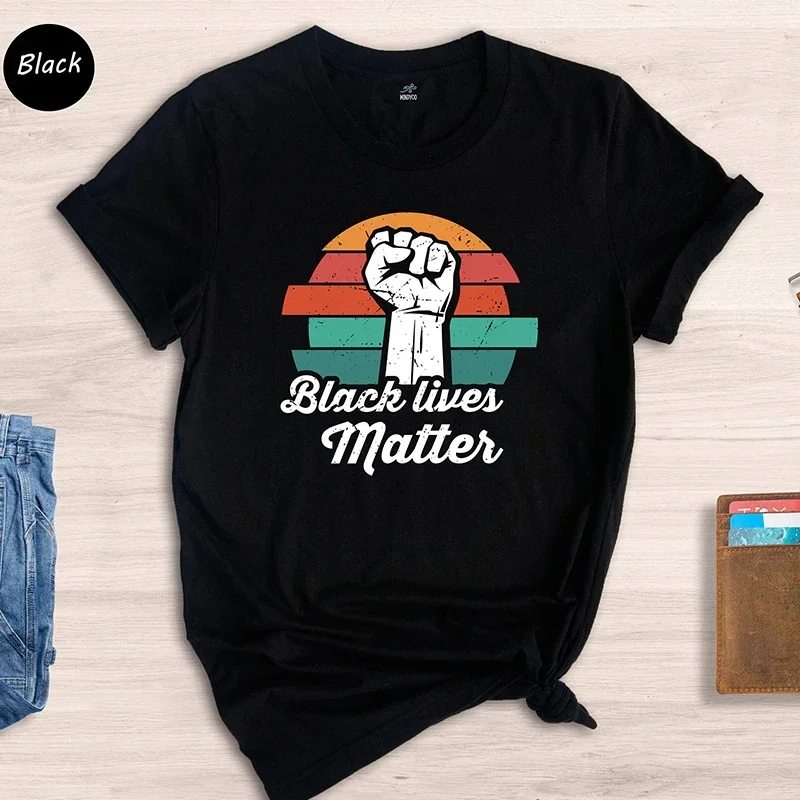 

2024 Social Justice Unisex Clothes Dropshipping Retro Black Lives Matter Women T Shirts Vintage O Neck Equality BLM T-shi