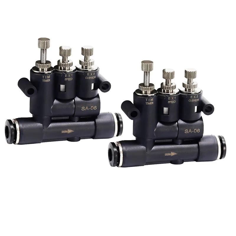 6PCS SA-06 External Adjustable Air Buffer Stroke With Speed Regulating Buffer Cylinder Pneumatic Joint Buffer Time Adjustable