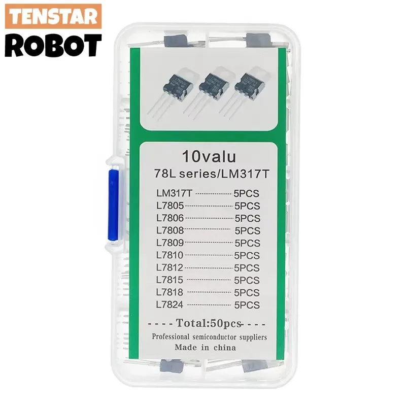 LM317T L7805 L7806 L7808 L7809 L7810 L7812 L7815 L7818 L7824 Transistor Assortment Kit 10value 50PCS, Voltage Regulator Box