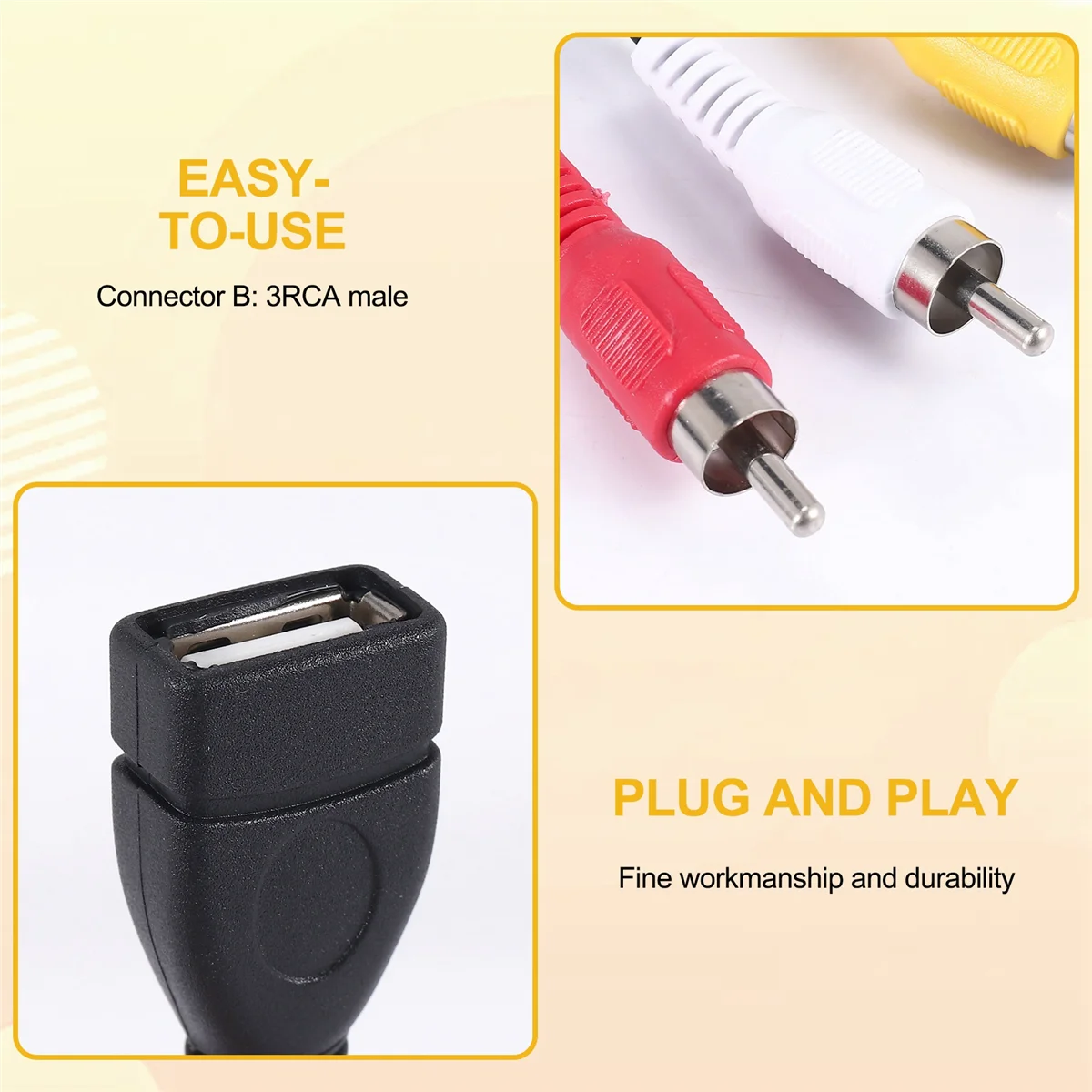 Excellent! 1.5M Usb A Female To 3 Rca Phono Av Cable Lead Pc Tv Aux Audio Video Adapter
