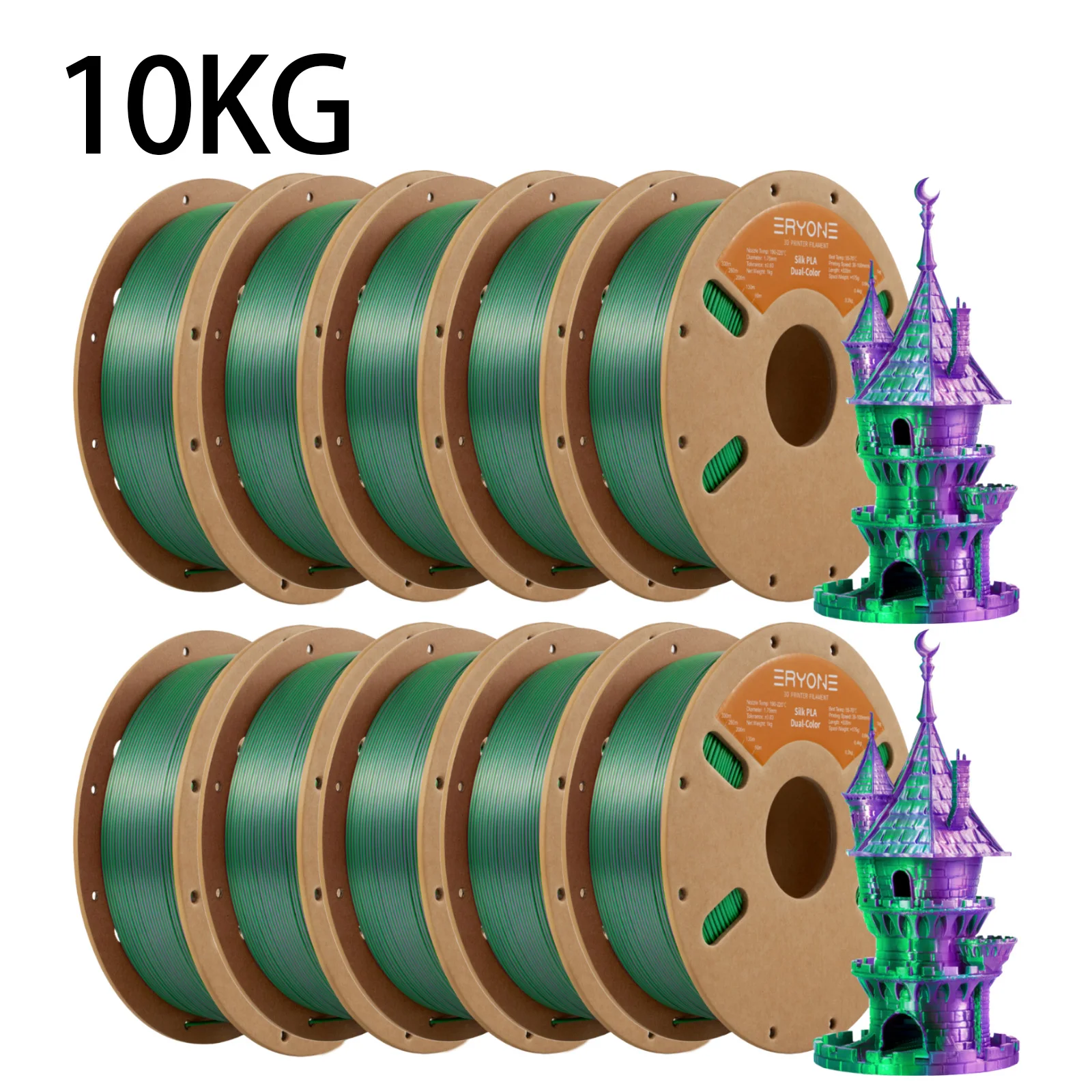 ERYONE 10KG PLA Dual Color Silk PLA Filament Compatibel met FDM 3D-printers 1KG 1,75mm ±0,03mm Perfecte spoelwikkeling 1kg spoel