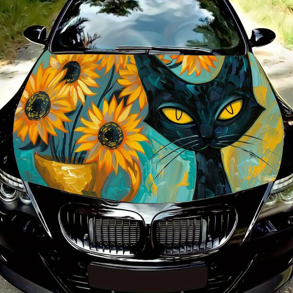 

Наклейки на капот автомобиля с узором Smart Black Cat, водонепроницаемые самоклеящиеся, устойчивые к царапинам, легко приклеиваемые, прочные автомобильные наклейки из ПВХ,