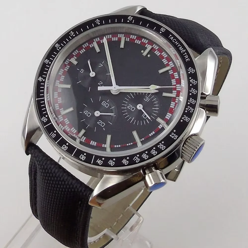 40mm Mechancial Men Watch Weekday Dial Steel Band Arched Glass Screwdown Crown Solid Back