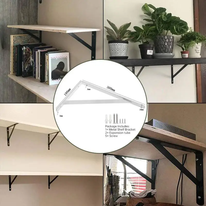 Suportes de prateleira resistentes com parafusos 8 pacote preto metal suportes de prateleira de ângulo suportes de prateleira de flutuação resistente ferragem de prateleira