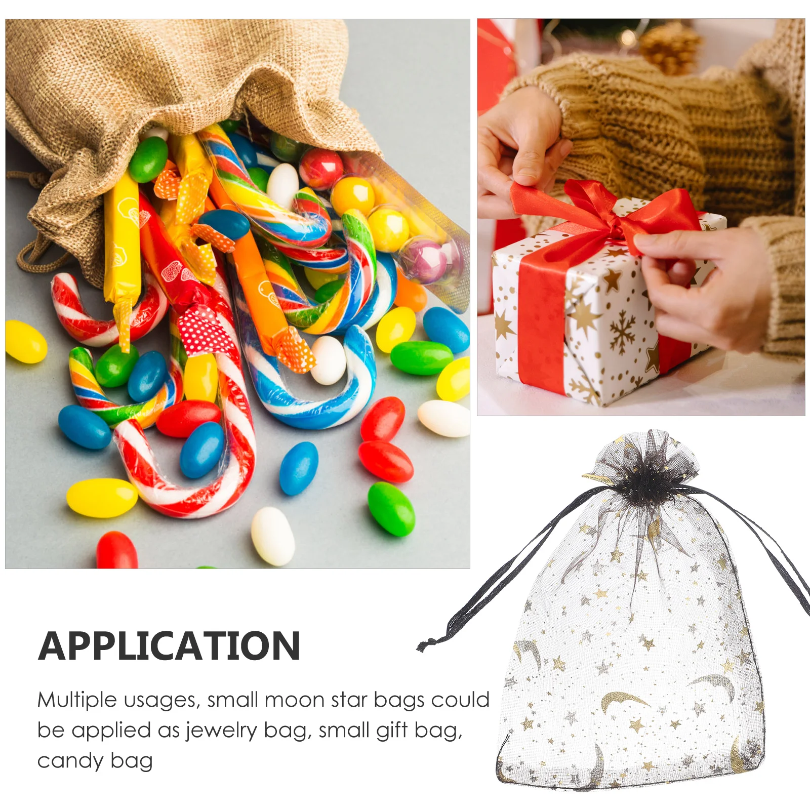 

50Pcs Moon Star Jewelry Storage Drawstring Bags Small Mesh Organizer Pouches Portable Travel Gift Candy Favor Bags Bulk