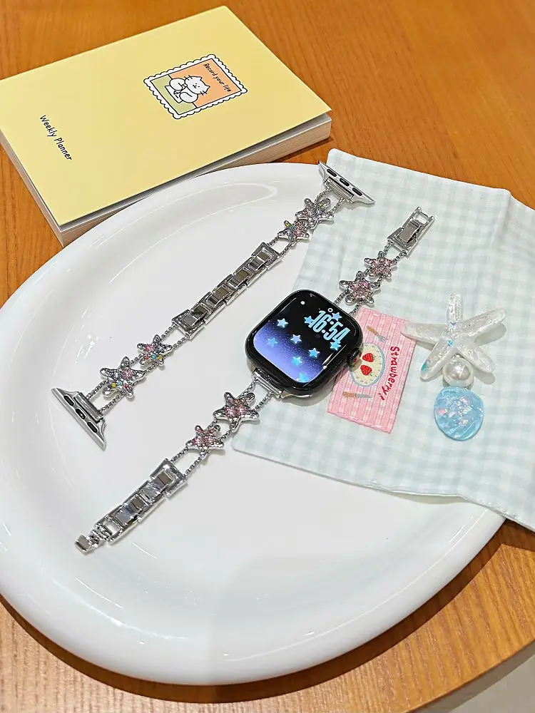 

Jewelry Star Metal Chian Bracelet for Apple Watch Band 38 40 41 42 44 45 46 49mm Girls Replacement Strap for iWatch Wristband