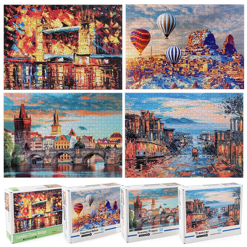 1000 pieces puzzle landscape Hot air balloon reduce pressure toys Improve hands-on ability for kids friends Birthday gift toys