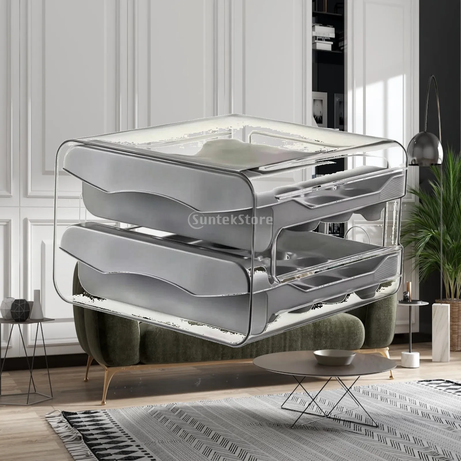 Stackable Egg Container for Refrigerator Double Layer Clear Plastic Box with Pull Out Drawers Kitchen Organizer
