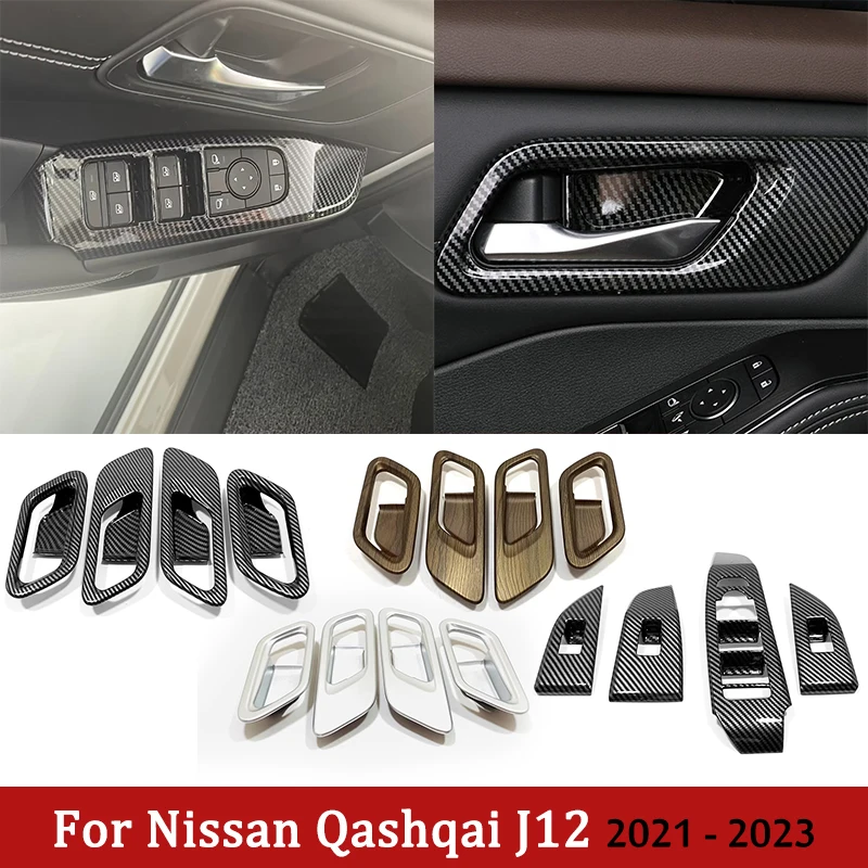 ABS Inner Door Handle Bowl Braço, Janela Glass Lift Switch, Botão Tampa do painel para Nissan Qashqai J12, 2021, 2022, 2023