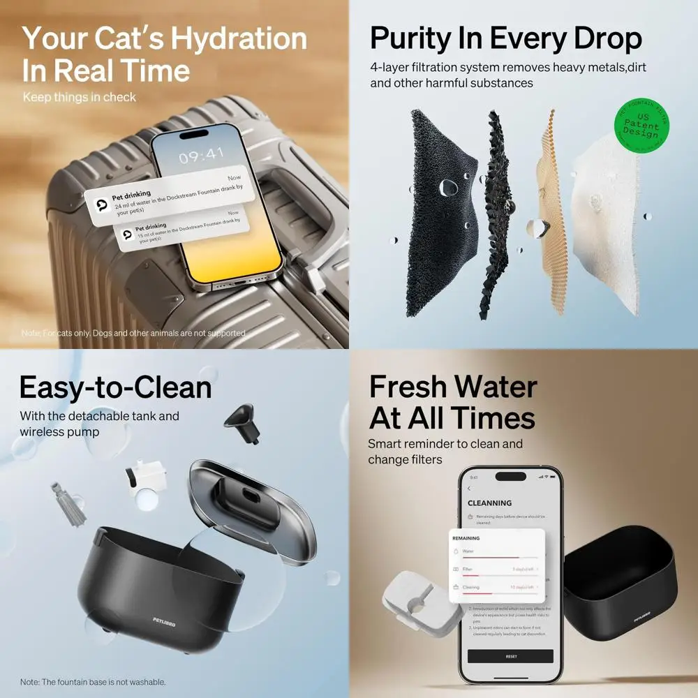 

Напольный фонтан-поилка для домашних животных из нержавеющей стали с емкостью 2,5 л и умной чашей