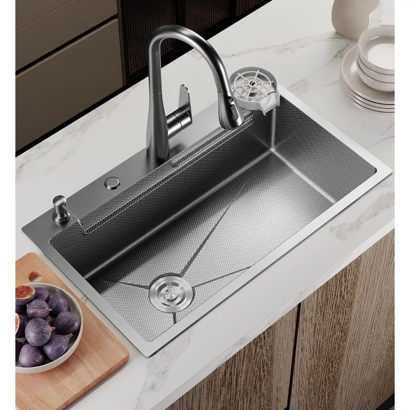 Stainless Steel 304 Thickened Small Rice Sink with Nano Technology Left And Right Launching Vegetable Basin for Kitchen